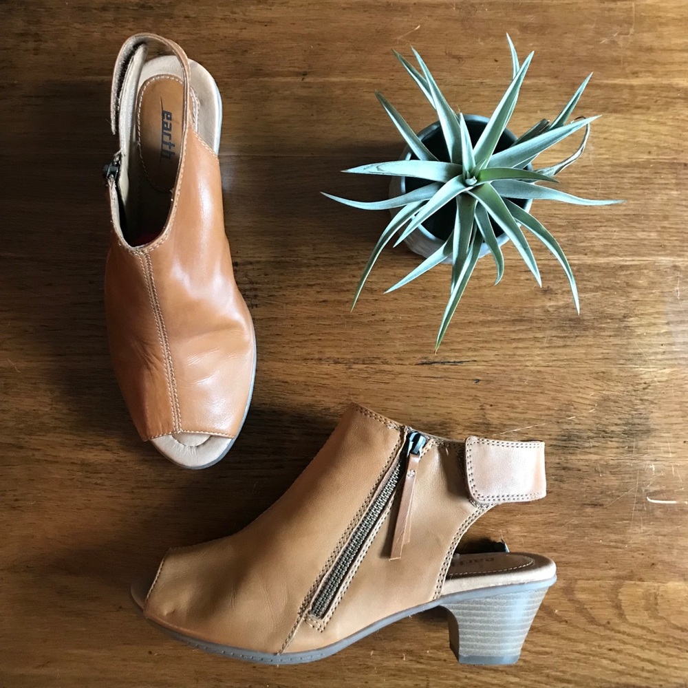 Leather Peep Toe Heel Sandals